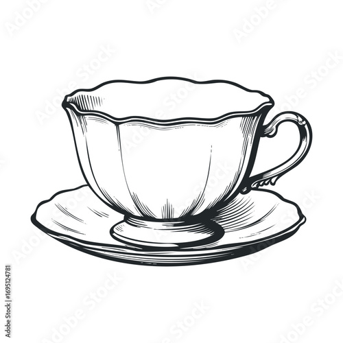 Elegant tea cup and saucer in classic design for vintage settings