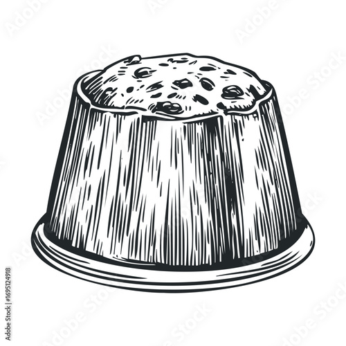 Delicious chocolate chip cookie dessert in a rustic bowl. Vector hand drawn illustration