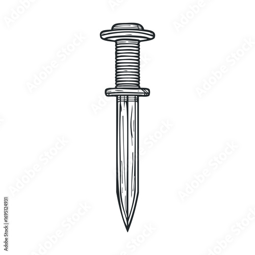 Vintage style dagger for historical reenactment and decoration. Vector hand drawn illustration