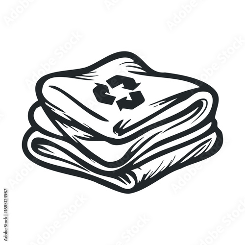 Folded reusable cloth aimed at promoting sustainability in daily life. Vector hand drawn illustration
