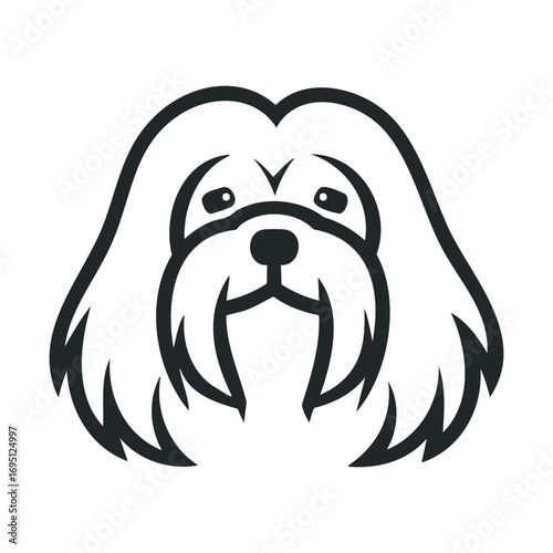 Playful dog outline with long hair perfect for designs and crafts. Vector outline illustration