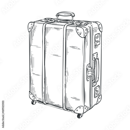 Vintage suitcase design for travel enthusiasts and adventure seekers. Vector hand drawn illustration