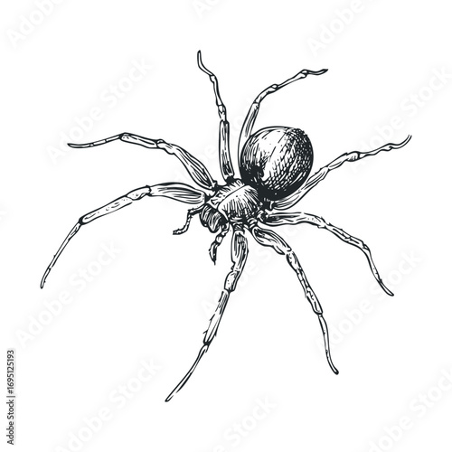 Realistic depiction of a spider for educational and design purposes. Vector hand drawn illustration