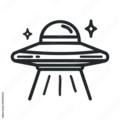 UFO design for science fiction and space exploration theme. Vector outline illustration