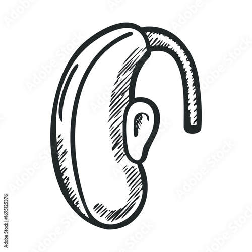 Hearing aid device design for improving sound perception and clarity. Vector hand drawn illustration