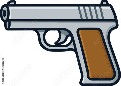 Cartoon Pistol Illustration – Handgun Weapon Icon