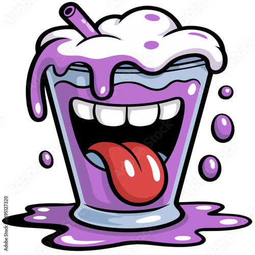 Cute cartoon illustration of happy beer and wine glasses with monster faces, fun vector design