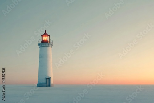 Wallpaper Mural Lone lighthouse stands tall against a soft pastel sunset, its light a beacon of hope in a desolate expanse Torontodigital.ca