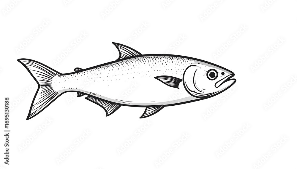 Fototapeta premium Detailed, elegant line art illustration of a fish, showcasing its form and fin details.