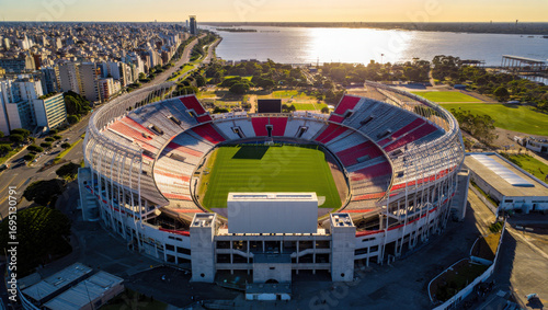 Estadio libertadores de américa, home of independiente football club, shines during golden hour