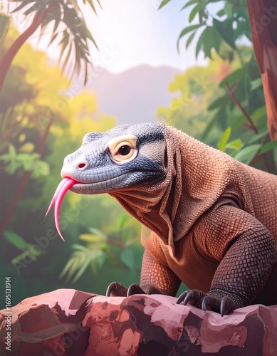 Komodo dragon in a jungle setting
