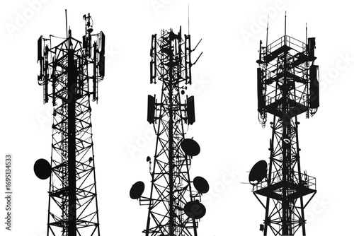 Three Transmission Towers Silhouette Vector Illustration Communication Technology Network Infrastructure