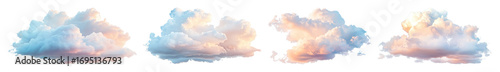 PNG Fluffy clouds with pastel hues, element set on transparent background