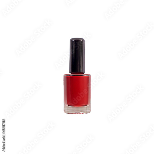 Glass bottle of red nail polish isolated on a white background