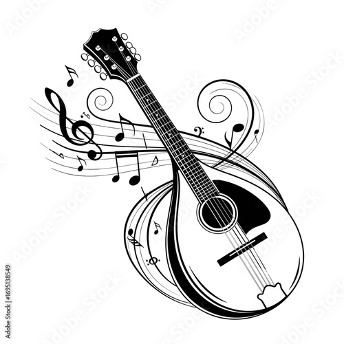 Mandolin with music notes in artistic design  