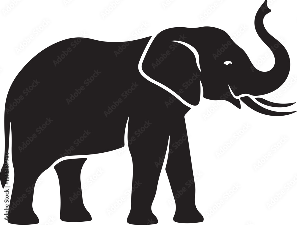 Obraz premium Majestic African Elephant Silhouette Standing Proudly Symbolizing Strength and Wisdom Wildlife Conservation Animal Art Vector Graphic Design Isolated on White Background