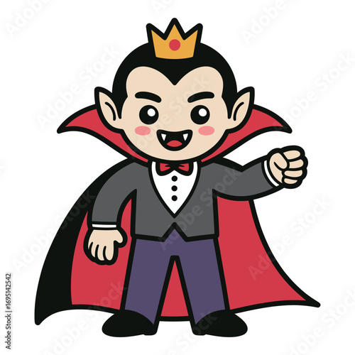 a charming cartoon vampire with a crown, perfect for halloween designs, childrens illustrations, or themed party invitations