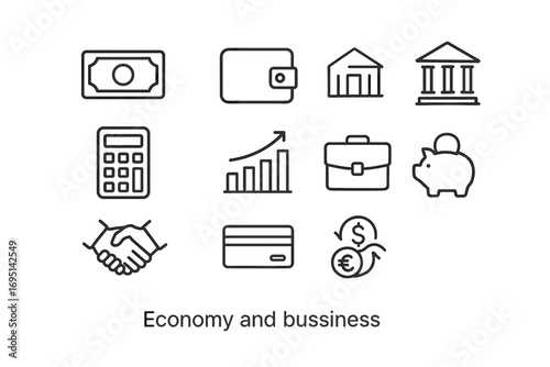 Business Analytics and Strategy Icons Set – Growth, Global Market, Statistics, Planning