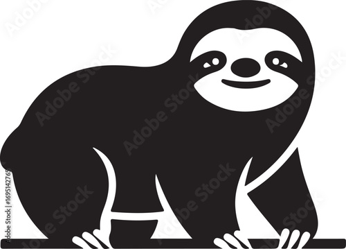 Cute Black and White Sloth Illustration Graphic Design for Prints and Patterns on Apparel and Merchandise featuring a Smiling Sloth for Commercial Use