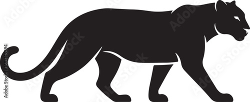 Elegant Silhouette of a Black Panther Walking Forward Symbolizing Power and Grace in Simple Artistic Form Vector Illustration