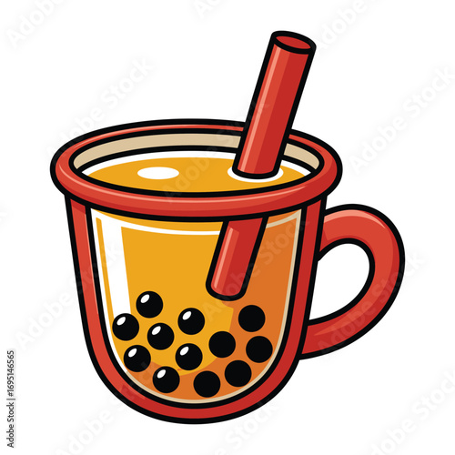 Cartoon boba tea illustration a refreshing and trendy drink, perfect for satisfying your sweet cravings and enjoying a unique flavor