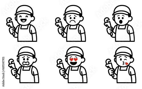 set character plumber with emotion vector
Vector set character with emotions joy, sadness, satisfaction, anger, love, kiss