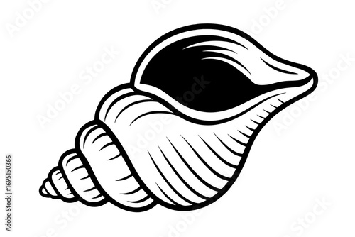 Black and white vector illustration of a seashell. Perfect for summer designs, beach themes, marine life graphics, or nautical projects. Simple and elegant style.