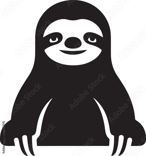 Black and white sloth vector illustration perfect for logos and graphics featuring a minimalist design and clean lines symbolizing relaxation and slow living suitable for eco conscious brands