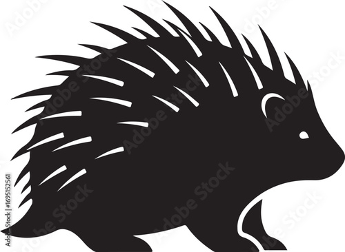 Black Silhouette of Porcupine Walking with Quills a Symbol of Protection Strength and Resilience in Wildlife Mammals and Nature Representing Wild Animals