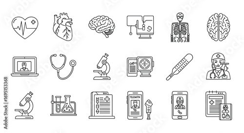 Essential medical icons for healthcare innovation diagnostics and patient care solutions, Generative AI.
