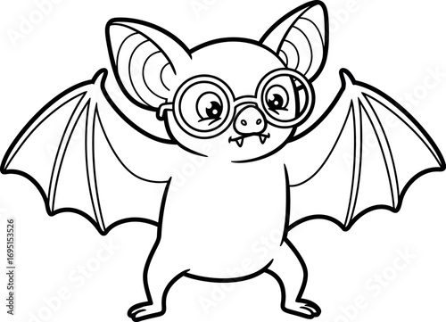 Smart Bat Illustration: A charming illustration features a cute bat adorned with glasses. With its open wings and welcoming expression, the bat exudes an approachable charm. 