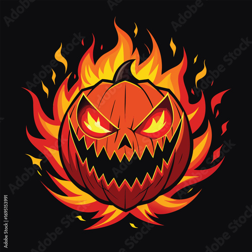 Intense Halloween Pumpkin Head Engulfed in Flames A Fiery Display of Spooky Festivities