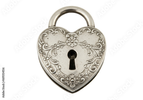 Isolated heart-shaped padlock with floral pattern, ornate design, security, protection object