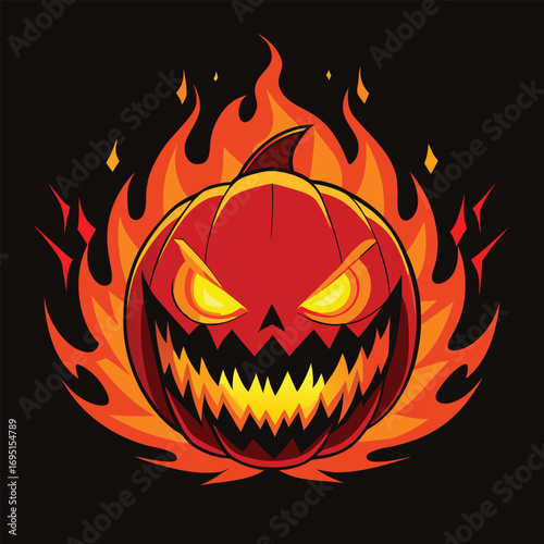Fiery Halloween Pumpkin with Glowing Eyes a Spooky Emblem of the Autumn Season