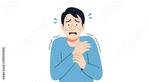 Man experiencing intense anxiety and panic attack symptoms, suitable for mental health awareness campaigns and educational resources on psychological well being