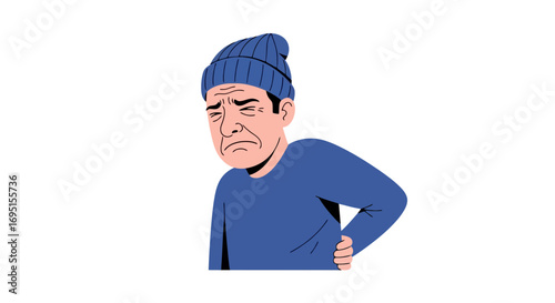 Illustration of a man in blue attire expressing sadness and depression. Suitable for conveying mental health issues, emotional distress, or social commentary