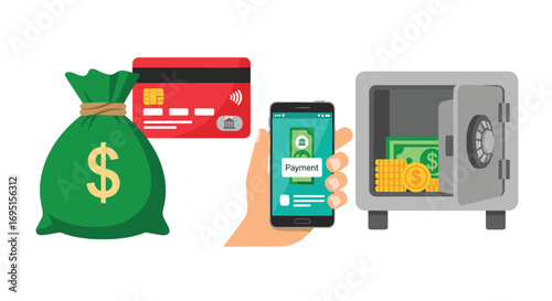 Secure your finances with digital payments and a safe illustrating financial security and modern monetary transactions for business growth, Generative AI.