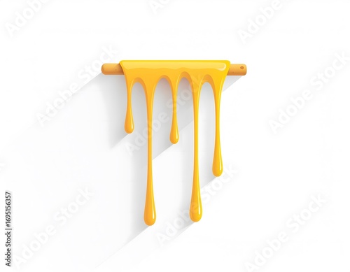 Stylized illustration of a wooden rolling pin with dripping yellow paint or liquid, casting a long shadow on a white background.