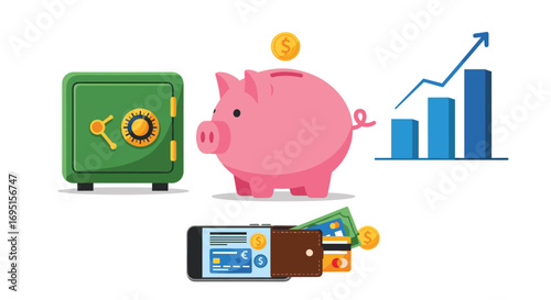 Secure your future with smart savings a growing investment chart and easy digital payments for financial success, Generative AI.