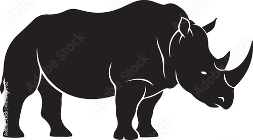 Powerful Black Rhinoceros Silhouette with Distinctive Horns and Muscular Build showcasing Strength and Grace in a Single Design Element for Wildlife Conservation Art Projects