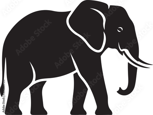 Bold black and white illustration of an elephant with detailed tusk design and simplistic features for safari projects and related marketing materials graphic animal illustration
