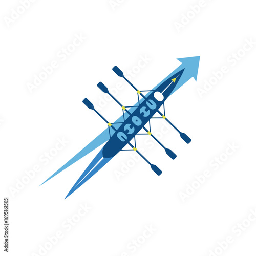 Rowing boat with an upward arrow symbolizing progress.