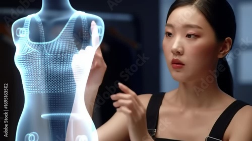 Woman interacting with digital mannequin