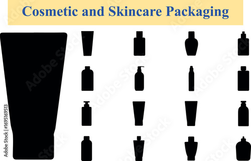 Cosmetic and skincare packaging collection a variety of bottles, jars, and tubes showcasing diverse container designs for beauty products, isolated on transparent background