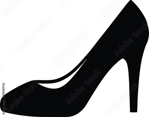 Elegant Black Silhouette Vector of a Classic High Heel Pump Shoe Perfect for Fashion Designs and Footwear Concepts