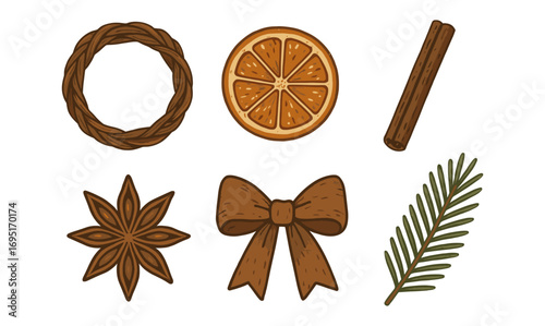 Rustic holiday elements: dried orange, cinnamon, and herbal decor in vintage style