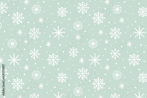 White and light blue snowflakes with dots seamless pattern, hand-drawn vector illustration. Gentle winter design for Christmas wrapping paper, fabric, textiles, wallpaper, seasonal cards, and digital 