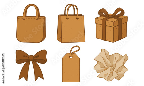 Eco-friendly gift packaging set featuring recycled paper bag, box, and accessories