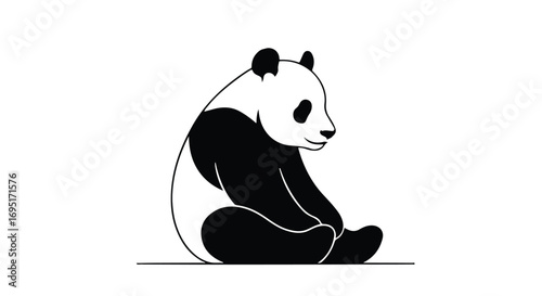 Cute panda illustration sitting calmly on a white background