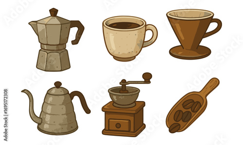 Charming coffee utensils set with textured finish in retro style